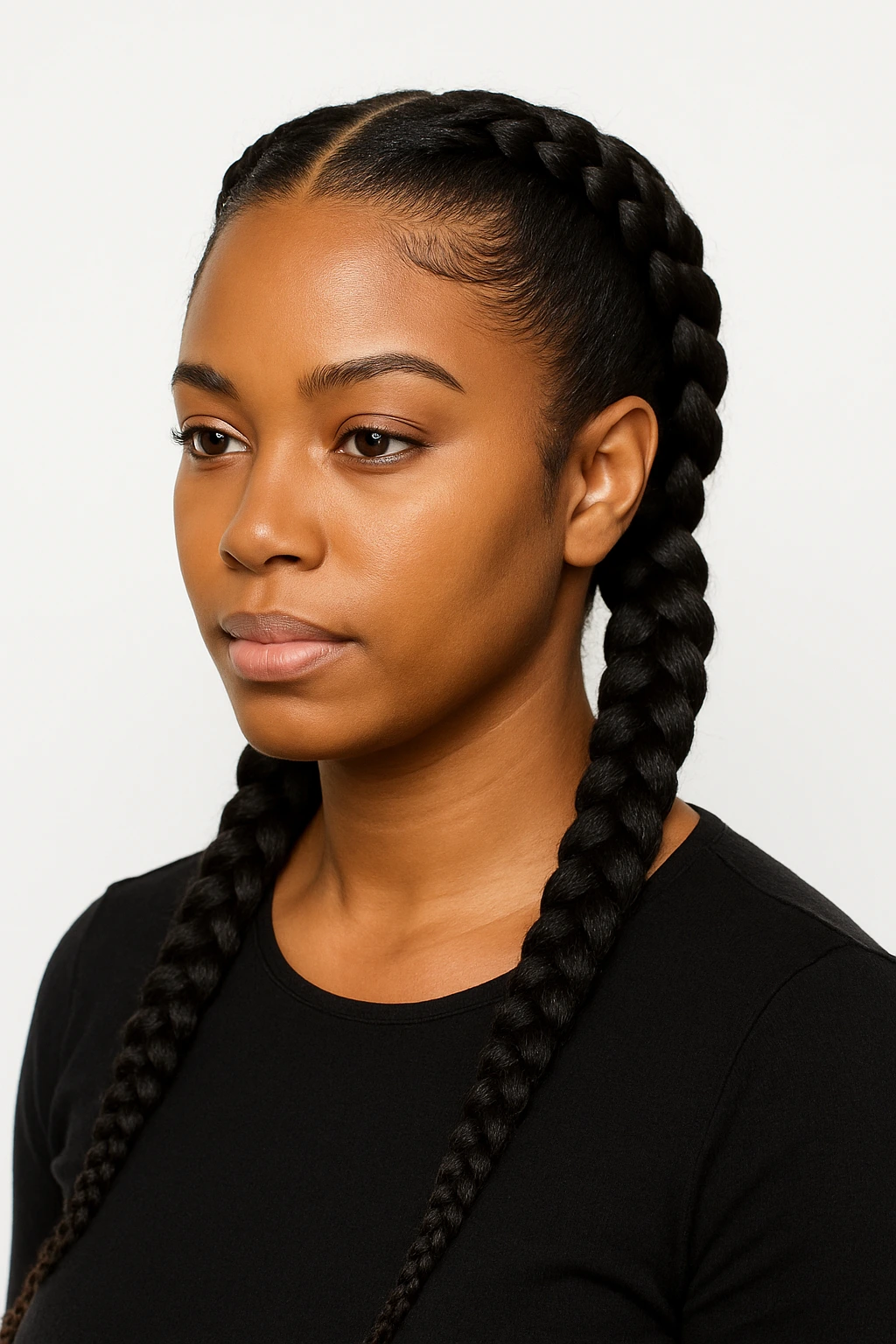 Deux grosses nattes — cheveux épais sans rajouts